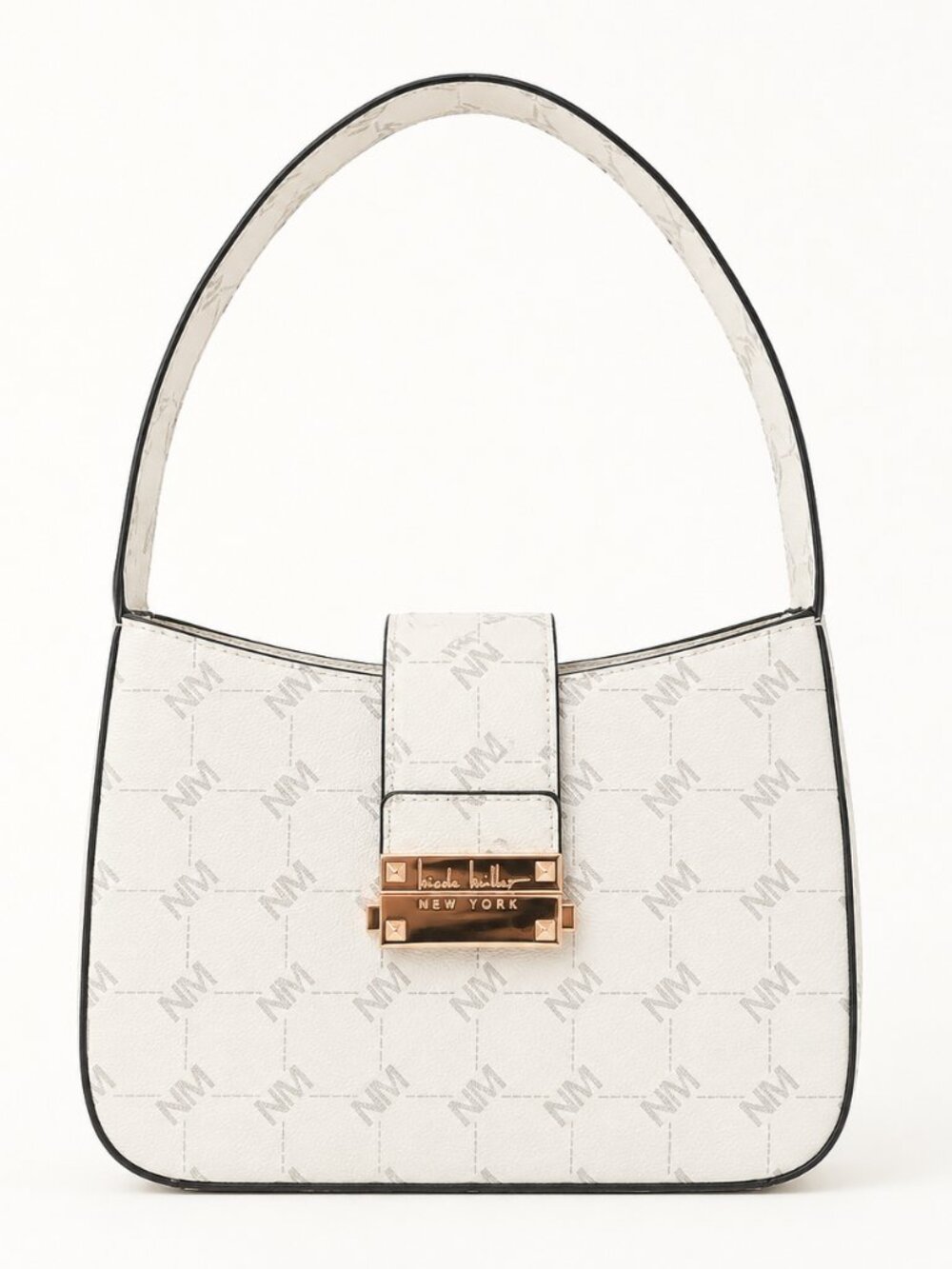 NWT Nicole Miller New York Bone Monogram Shoulder Bag Rose Gold